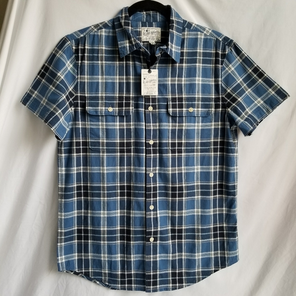 NWT LUCKY BRAND Short sleeve button up blue plaid